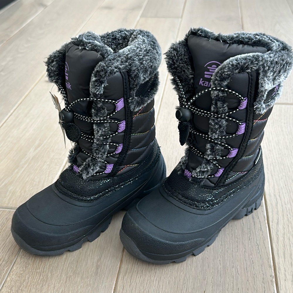 Girls Black Gray Kamik Winter Snow Boots size 13